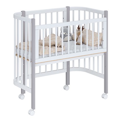 Кроватка детская приставная POLINI Kids Simple 105 Белый / Серый в Нальчике - изображение