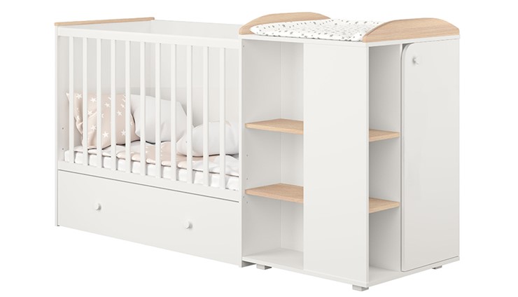 Детская кровать с комодом POLINI Kids Ameli 800 Белый / Дуб пастельный, серия AMELI в Нальчике - изображение 1
