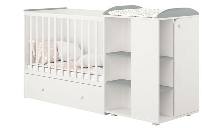 Детская кровать с комодом POLINI Kids Ameli 800 Белый / Серый, серия AMELI в Нальчике - изображение 1