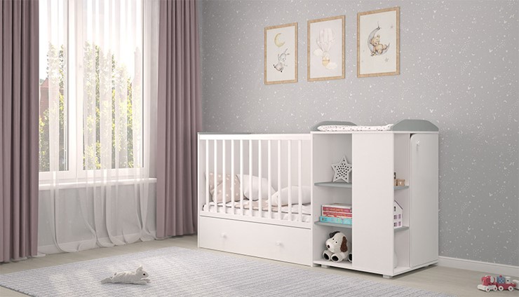 Детская кровать с комодом POLINI Kids Ameli 800 Белый / Серый, серия AMELI в Нальчике - изображение 2