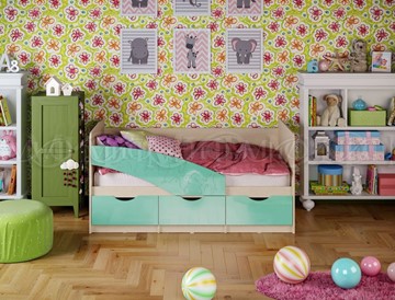 Кровать в детскую Бабочки 800*1600, Бирюза глянец в Нальчике