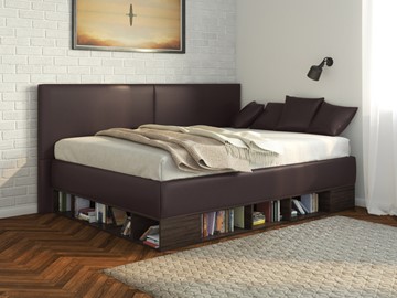 Кровать в детскую Lancaster 1, 120х200, ЛДСП венге, экокожа коричневая в Нальчике