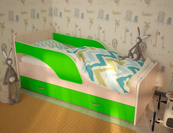 Кровать с ящиками Максимка, корпус Млечный дуб, фасад Салатовый в Нальчике - изображение