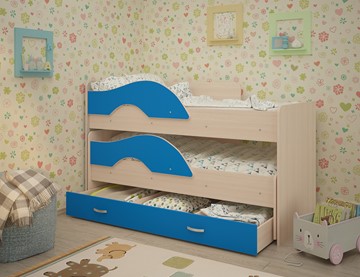 Детская 2-ярусная кровать Радуга 1.6 с ящиком, корпус Млечный дуб, фасад Синий в Нальчике