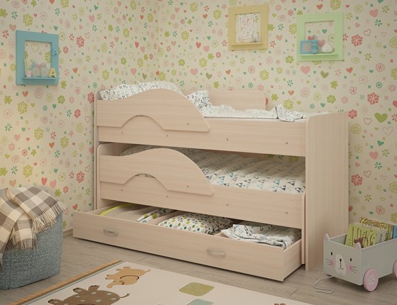 Детская двухъярусная кровать Радуга 1.6 с ящиком, цвет Млечный дуб в Нальчике - изображение