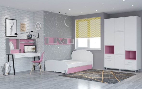 Подростковая мебель POLINI Kids Mirum №4 Белый / Серый / Розовый в Нальчике - изображение