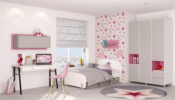 Подростковая мебель POLINI Kids Mirum №7 Белый / Серый / Розовый в Нальчике