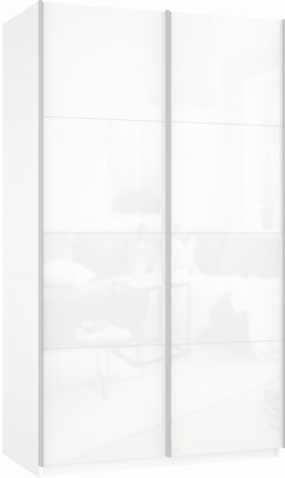 Шкаф-купе двухдверный Прайм (Белое стекло/Белое стекло) 1200x570x2300, белый снег в Нальчике - изображение