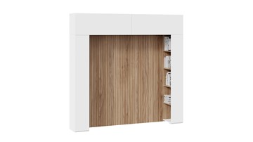 Навесной шкаф со стеллажами и декоративными панелями Порто (366) СМ-393.21.022-23 (Белый жемчуг/Яблоня беллуно/Белый софт) в Нальчике