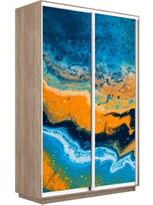 Шкаф 2-х створчатый Экспресс 1600x600x2400, Абстракция оранжево-голубая/дуб сонома в Нальчике