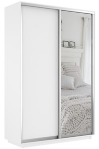 Шкаф 2-х дверный Экспресс (ДСП/Зеркало) 1400х600х2400, белый снег в Нальчике