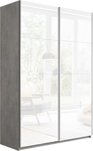 Шкаф-купе двухдверный Прайм (Белое стекло/Белое стекло) 1600x570x2300, бетон в Нальчике - предосмотр