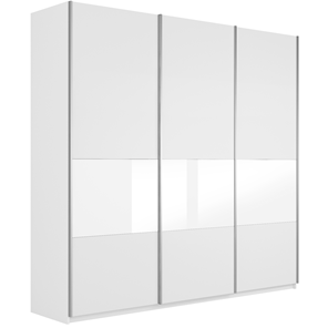 Шкаф 3-х дверный Широкий Прайм (ДСП / Белое стекло) 2400x570x2300, Белый снег в Нальчике