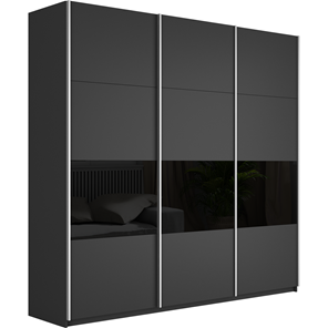 Шкаф Широкий Прайм (ДСП / Черное стекло) 2400x570x2300, Серый диамант в Нальчике