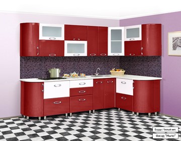 Кухонный угловой гарнитур Мыло 128 2700х1500, цвет Бордо/Белый металлик в Нальчике