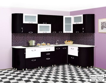 Угловая кухня Мыло 128 2700х1500, цвет Черный/Белый металлик в Нальчике