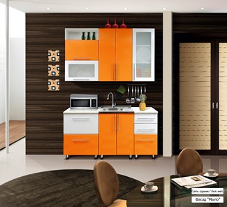 Кухня Мыло 224 1600х918, цвет Оранжевый/Белый металлик в Нальчике - предосмотр