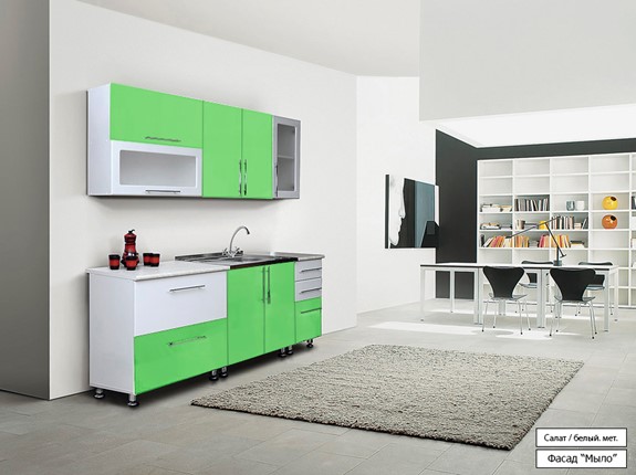 Кухонный гарнитур Мыло 224 2000х718, цвет Салат/Белый металлик в Нальчике - изображение