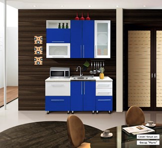 Готовая кухня Мыло 224 1600х718, цвет Синий/Белый металлик в Нальчике - предосмотр