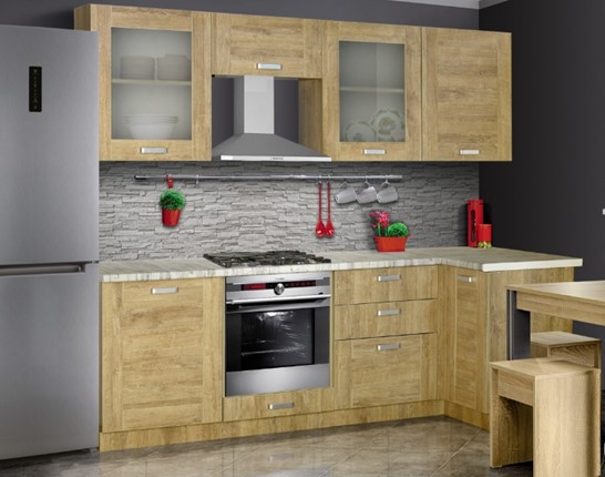 Кухонный угловой гарнитур Квадро 2400х1000, цвет Дуб Баррик в Нальчике - изображение