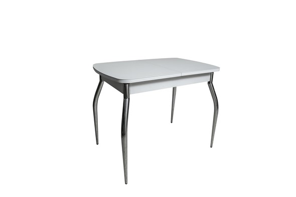 Кухонный стол раздвижной ПГ-02СТ белое/белое/хром фигурные в Нальчике - изображение