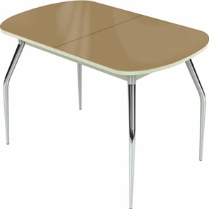 Обеденный раздвижной стол Ривьера исп.1 хром №5 (стекло капучино/белый) в Нальчике
