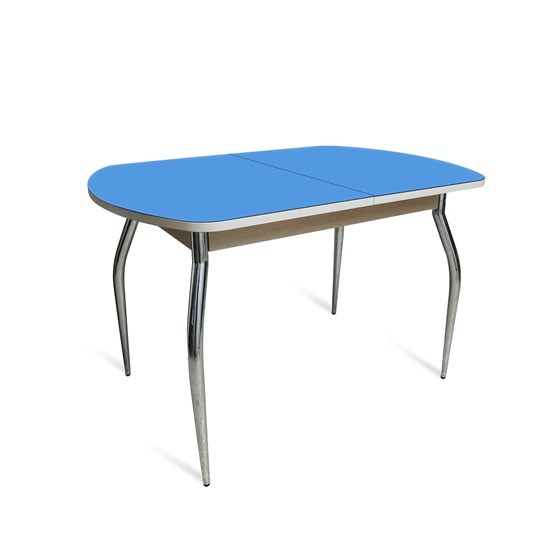 Стол раздвижной ПГ-01 СТ2, дуб молочный/синие стекло/35 хром гнутые металл в Нальчике - изображение 1