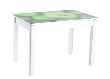 Кухонный стол раздвижной Айсберг мини СТФ, белое лдсп/зеленые яблоки/40 прямые массив белые в Нальчике
