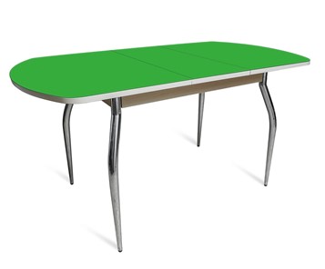 Кухонный раздвижной стол ПГ-07 СТ2, дуб молочный/зеленое стекло/35 хром гнутые металл в Нальчике - предосмотр