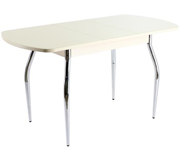 Кухонный раздвижной стол ПГ-07 СТ1, дуб молочный/белое стекло/35 хром гнутые в Нальчике
