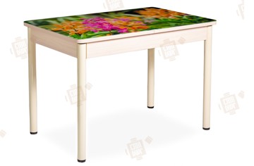 Кухонный раздвижной стол Айсберг-02 СТФ, Дуб ЛДСП/полевые цветы/ноги крашеные в Нальчике