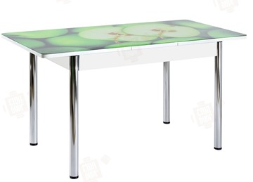 Кухонный раздвижной стол Айсберг-02 СТФ, белое лдсп/зеленые яблоки/ноги хром прямые в Нальчике