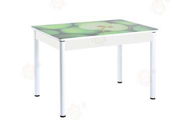 Кухонный стол раскладной Айсберг-02 СТФ, белое лдсп/зеленые яблоки/ноги крашеные в Нальчике