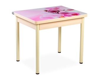 Кухонный пристенный стол СПА-02 СТФ, молочный дуб/фотопечать орхидея/опоры бежевый в Нальчике - предосмотр
