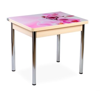 Кухонный пристенный стол СПА-02 СТФ, молочный дуб/фотопечать орхидея/опоры хром в Нальчике