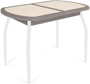 Кухонный стол раскладной Будапешт-1 ПЛ (ноги белые, плитка бежевая/серый камень) в Нальчике