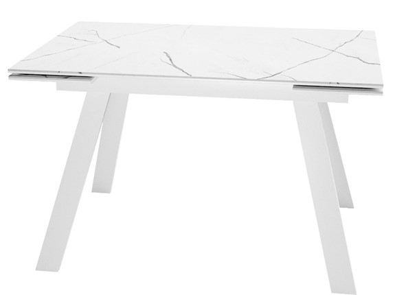 Кухонный стол раздвижной DikLine SKM140 Керамика Белый мрамор/подстолье белое/опоры белые (2 уп.) в Нальчике - изображение