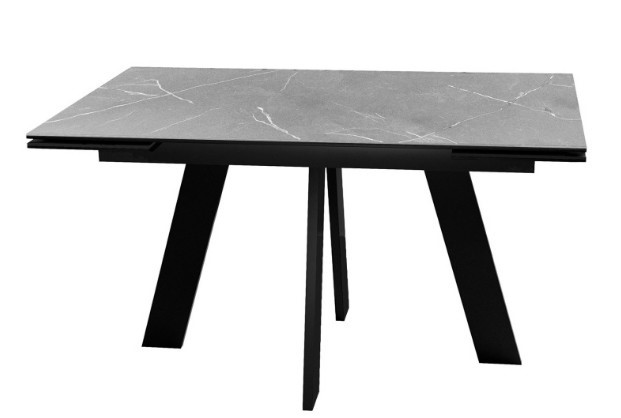 Кухонный раскладной стол DikLine SKM140 Керамика серый мрамор/подстолье черное/опоры черные (2 уп.) в Нальчике - изображение 1