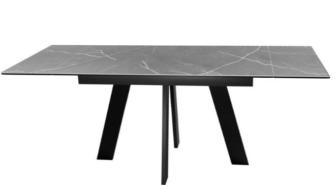 Кухонный раскладной стол DikLine SKM140 Керамика серый мрамор/подстолье черное/опоры черные (2 уп.) в Нальчике - изображение 2