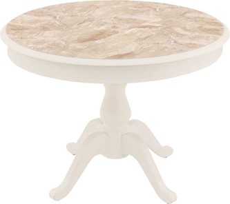 Овальный кухонный стол Фабрицио-1 Glass, Круг 1000, фотопечать (Мрамор 8, Слоновая кость) в Нальчике