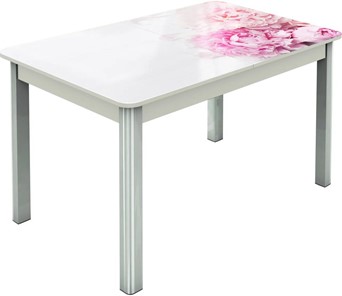 Кухонный стол раздвижной Гамбург исп.2 ноги метал. крашеные №23, Фотопечать (Цветы №49) в Нальчике