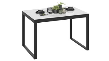Кухонный раздвижной стол Маркус Тип 1 (Черный муар, Стекло белый мрамор) в Нальчике