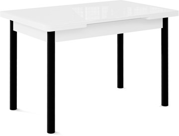 Стол раздвижной Милан-1 EVO, ноги металлические черные, стекло белое/серый в Нальчике