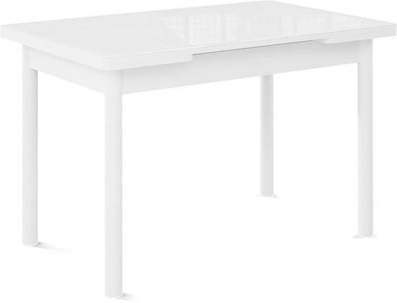 Стол раздвижной Милан-мини EVO (ноги металлические белые, стекло белое/белый) в Нальчике - изображение