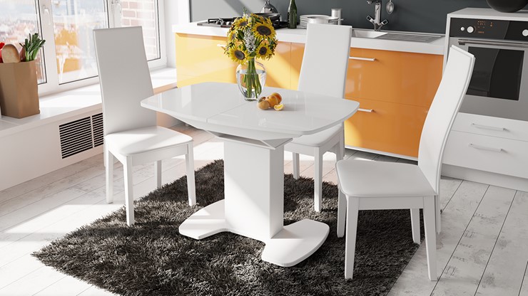 Обеденный раздвижной стол Портофино (СМ(ТД)-105.02.11(1)), цвет Белый глянец/Стекло белое в Нальчике - изображение 2