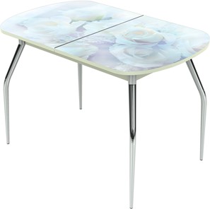 Кухонный стол раскладной Ривьера исп.1 ноги метал. крашеные №24 Фотопечать (Цветы №36) в Нальчике