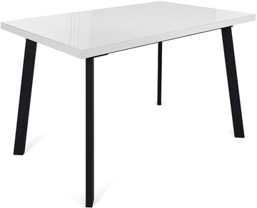 Кухонный стол раскладной Сальвадор-1G (ноги черные, стекло cristal/белый цемент) в Нальчике