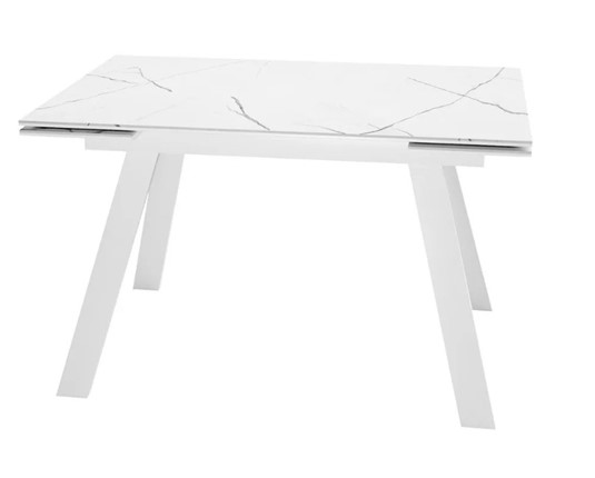 Кухонный раскладной стол SKL 140, керамика белый мрамор/подстолье белое/ножки белые в Нальчике - изображение