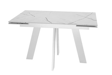 Кухонный раскладной стол SKM 120, керамика белый мрамор/подстолье белое/ножки белые в Нальчике