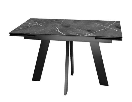 Кухонный стол раздвижной SKM 120, керамика черный мрамор/подстолье черное/ножки черные в Нальчике - изображение
